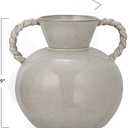 9.25 Inches Stoneware Vase with Twisted Handles and Reactive Glaze, Cream Color