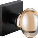 Champagne-Gold Glass Door Knobs - 2 Pack Non-Turning Single Side Dummy Crystal Door Handles, Square Rosette Matte Black Finished(Dummy)