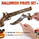 2 Pcs Pirate Sword Toys and Gun Set Plastic Dagger with Sheath & Flintlock Pistol Prop Pirate Accessories for Kids & Adults Halloween Pirate Costume Accessories