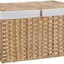 180L Wicker Storage Basket with Lid, Handwoven Rattan Large Shelf Basket with Removable Liner, 47.6 Gallon Wicker Basket for Blanket, Storage Trunk with Handle for Closet, Bedroom, Livingroom, Natural