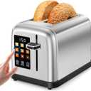 Touch Screen Toaster 2 Slice Stainless Steel Toaster with Digital Countdown Wide Slot LCD Display 2 Slice Toasters Smart Toasters 9 Shade Settings with Defrost/Bagel/Cancel Function (Silver)