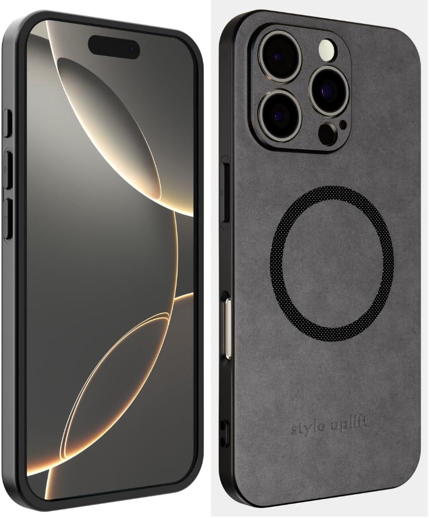 SU - iPhone 16 Pro Max Premium Gray Suede Magnetic Case - SU.Shield Slim & Protective Design, Compatible with MagSafe, Wireless Charging - Suede, Case for iPhone 16 Pro Max (6.9") (Dark Grey (Suede))