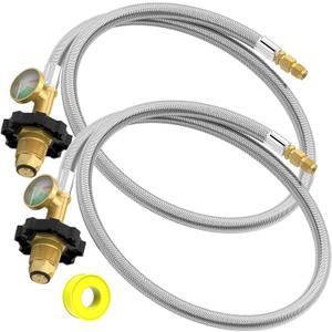 2 Packs RV Propane Pigtail Hoses with Gauge,36 Inch Stainless Steel Braided Camper Tank Hose, Rv lp Gas Hoses Connector for Standard Two-Stage Regulator, 5-100lb, 1/4" inverted male flare / POL Fitting