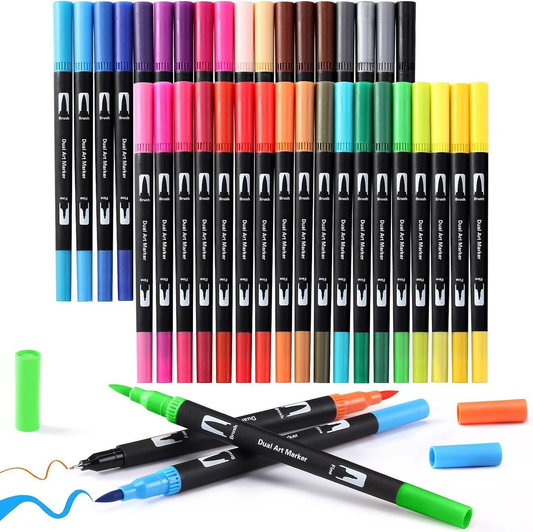 Upanic Brush Markers for Adults Coloring Books,36 Colors Dual Art Markers Colored Pens for Bullet Journaling Note Taking Drawing Calligraphy Lettering,Brush Tip & Fine Tip Markers Pens