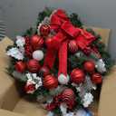 Pre-Lit Artificial Christmas Wreath for Front Door, 24 Inch Battery Operated with LED Lights, Red Bow Berries and Pine Cones for Indoor, Outdoor Holiday Decor Window, Mantel, Wall, Red