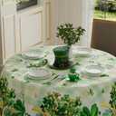 XCHI Watercolor Green Hats Shamrocks Clovers Coins Horseshoes St. Patrick's Day Tablecloth Round Table Cloth Washable Table Covers for Indoor Dining Home Party Decorations 60x60 Inch