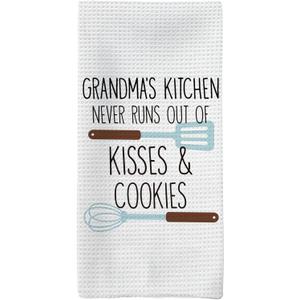 Grandma Gifts Kitchen Towels, Grandma Gifts for Mothers Day Hand Towels, GrandmasKitchen Kiss Cookies DishTowels Dishcloths Tea Towels for Kitchen, GrandmotherGiftsKitchen Decor, 16x24in