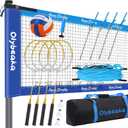 Badminton & Volleyball Combo Set 32 ft with Net, Anti-Sagging Design, 4 Badminton Rackets, 3 Birdies and PU Volleyball for Backyard Lawn Beach