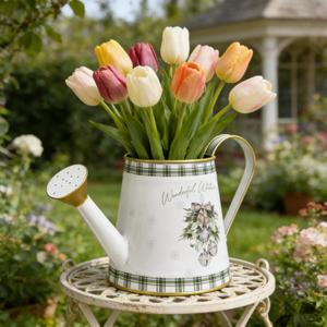 Vintage Metal Christmas Watering Can Decor - Wonderful Winter Days Design with Bell Wreath, Rustic Farmhouse Watering Pot Garden Decorative Planter for Holiday Home Mantel Tabletop Xmas Decor