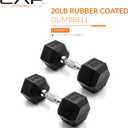 CAP 20 LB Rubber Coated Hex Dumbbell Weight, Rubber Free Weights for Home Gym Strength Training, Chrome Handle, Pair