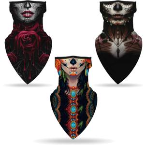 YAYOUREL Neck Gaiter Face Mask Covering Bandanas for Men Women Summer UV Face Scarf Mask Cover Facemask Balaclava Headbands (J: 3pcs Red Pink Black Blue)