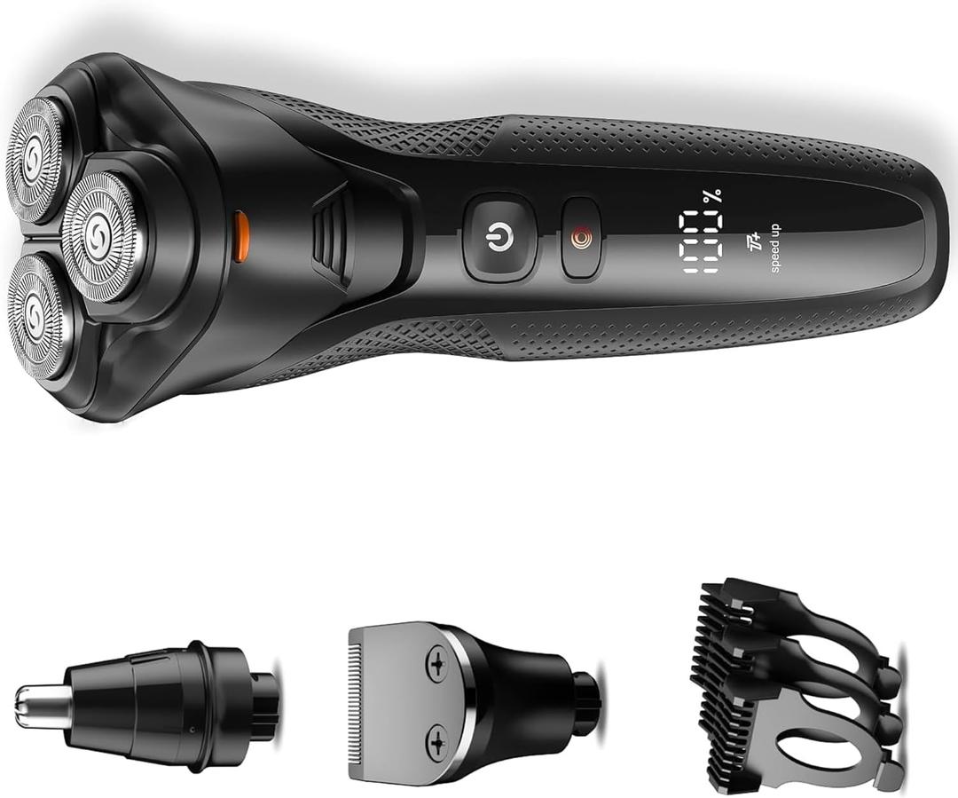 Men's Grooming Kit: 3-in-1 Electric Trimmer & Shaver, IPX7 Waterproof for Wet/Dry Use, Travel Ready with Precision Blades