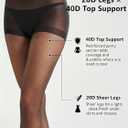 7 x PIOGOWE Sheer Tights for Women, 20D Legs, 40D Reinforced Top, Run-Resistant Knit, High-Stretch Waist, Reinforced Toes (Black, XL)