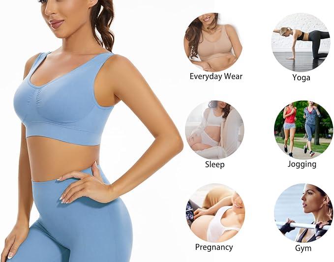 Lemef 2-Pack Seamless Sports Bra Wirefree Yoga Bra with Removable Pads for Women (XXL)