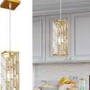 Gold Pendant Lighting Modern Pendant Light, Mini Crystal Chandeliers,Adjustable Pendant Light Fixture for Kitchen Island Dinning Room Bedroom (2 Pack)