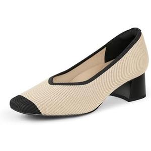 Arromic Women's Pumps Closed Toe Chunky Block Square Toe Low Heels Work Shoes Casual Daily Wear, Nude/Black, 9.5 