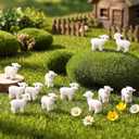 Amyhill 50 Pcs Mini Resin Lambs Tiny Goat Figurines Miniature Sheep Small Farm Animals Bulk for Spring Summer Christian DIY Micro Craft Planter Terrarium Garden First Communion Home Decor (White)