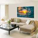 KREATIVE ARTS Large 3 Pieces Canvas Prints Wall Art Sunset Sea Water Ocean Wave Pictures Paintings Modern Stretched and Framed Seascape Giclee Artwork Ready to Hang for Living Room Home Decorations, 20x36inchx3pcs