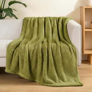 Exclusivo Mezcla Soft Fleece Throw Blanket for Couch, Super Soft Velvet Plush Fleece Blankets, Fuzzy Cozy and Warm for Winter, 50x60 Inches, Olive Green