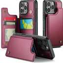 Compatible with iPhone 16 Pro 6.3" Wallet Case with Card Holder RFID Blocking for Women Men, Double Magnetic Clasp Kickstand Shockproof Phone Case Fit for iPhone 16 Pro, Red