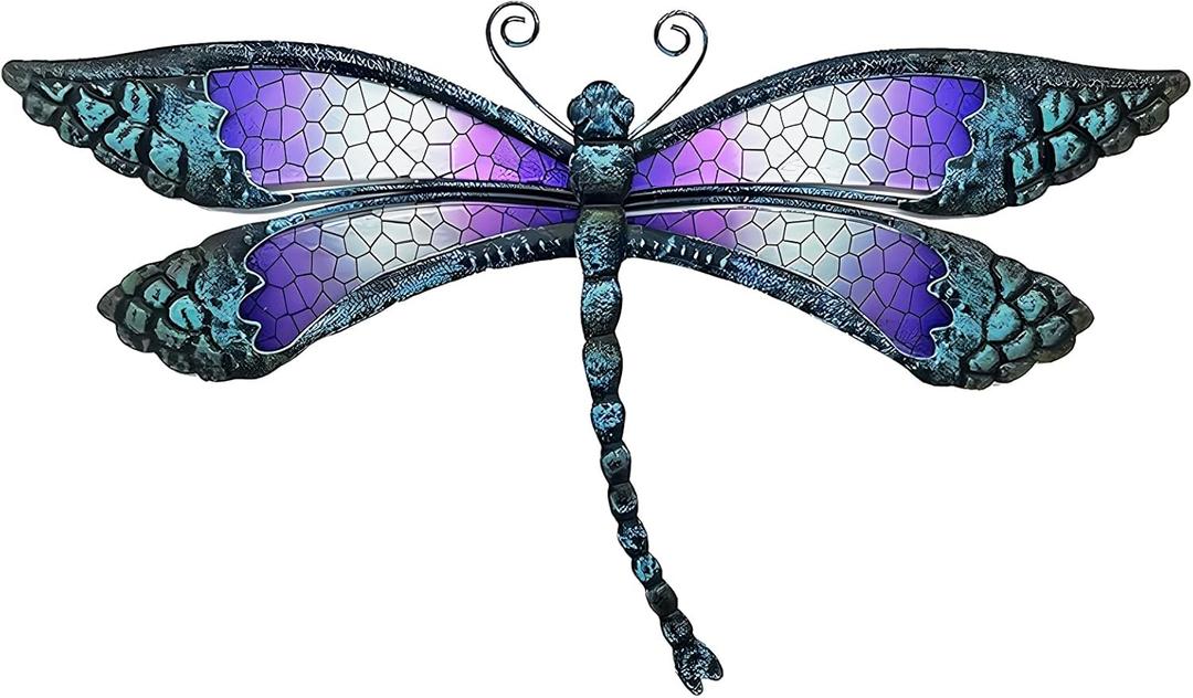 Metal Dragonfly Wall Decor - Outdoor Wall Decor Garden Dragonfly Decor for Patio - Dragonfly Metal Wall Art for Living Room, Bedroom, Dragonfly Gifts(15 inch, Metal&Glass)