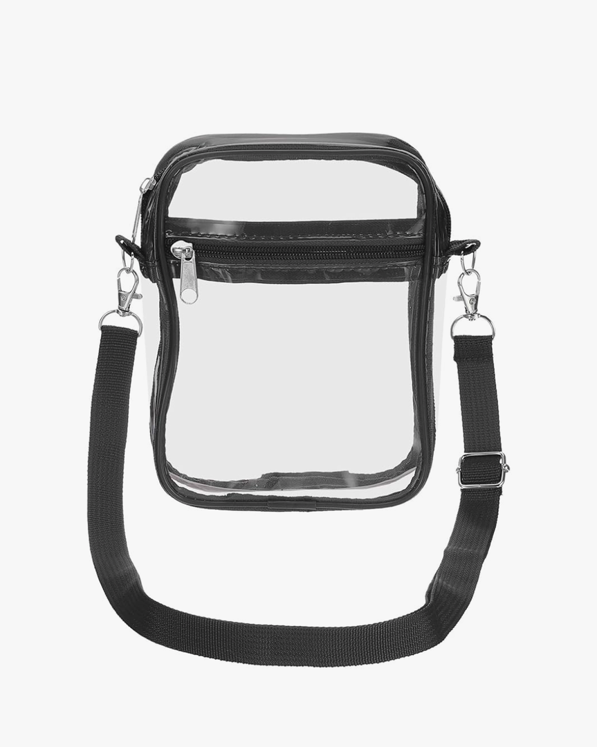 uxcell Clear Crossbody Purse Bag, Stadium Approved Clear Waterproof Backpack Shoulder Bag with Front Pocket for Men and Women, Concerts Stadium Events Sports Festivals, Black 15x4.6x20cm