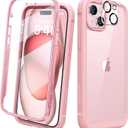 Diaclara Designed for iPhone 15 Plus Case 6.7 Inch,Full Body Rugged Case with Built-in Touch Sensitive Anti-Scratch Screen Protector+9H Tempered Glass Camera Lens Protector, Coral Pink