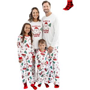 PATPAT Family Christmas Pjs Matching Sets Holiday Jammies Sleepwear Christmas Pajamas for Family Xmas Outfits with Socks (White, XL)