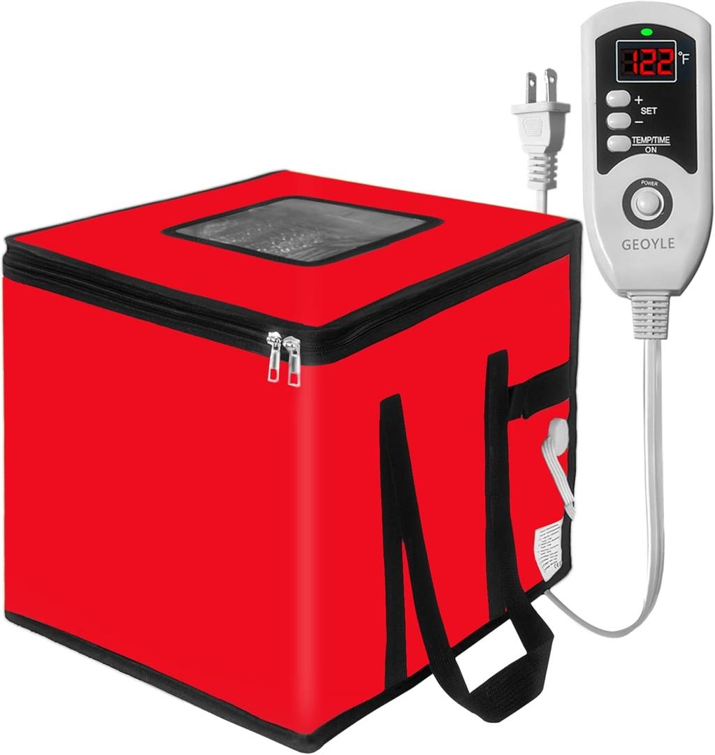 Bread Proofing Box with Heater, Foldable Sourdough Dough Proofer with 33-122 Temperature Control,Starter Warmer for Making Bread, Pizza,Yogurt, Natto and Handmade Soap Red, 13.8 * 13.8 * 13.8inch