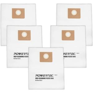 POWERTEC Turbo I, 9-20-27 Fleece Filter Bags 5PK, for Fein Dustex 25 L Wet/Dry Dust Extractor, for Fein 31345061010 Shop Vacuum Replacement Bags, Filter Bags, Dust Bags (75041)