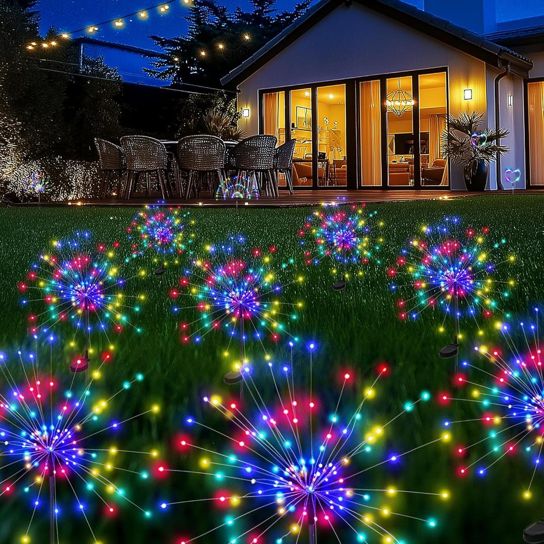 PEVOROS Garden Decor Solar Lights Outdoor,120LED Waterproof Colorful Solar Fairy Garden Lights for Outdoor Decoration,Yard, Patio, Porch,Flower Pot,Pathway,Christmas (8Pack) (Multi-Colored)