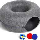 Large Cat Tunnel Bed for Indoor Cats with 3 Toys, Scratch Resistant Donut Cat Bed, Up to 30 Lbs (L 24x24x11, Dark Grey)