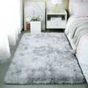 3x5 Fluffy Shag Light Grey Rug for Bedroom, Soft Fuzzy Plush Washable Non Slip Carpet, Comfy Shaggy Furry Small Area Rug for Living Room, Kids Baby Boys Girls Nursery Dorm, Tie-Dye Gray
