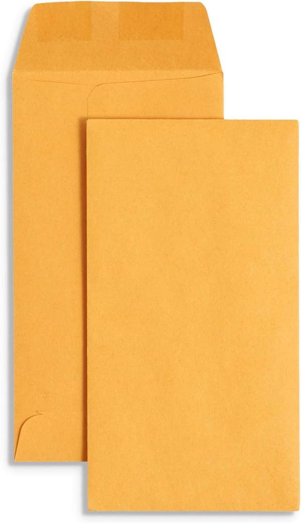 Blue Summit Supplies 500#7 Coin Envelopes, Gummed Seal, 28 lb Brown Kraft Coin Envelopes, for Holding Coins and Keys, Number 7 Size, 3 1/2 X 6 1/2, 500 Pack