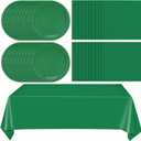 49Pcs Green Birthday Party Decorations Green Party Supplies Set Include 24 Plates 24 Napkins and 1 Tablecloth, Disposable Green Tableware for Birthday Wedding Graduation Baby Showers Party
