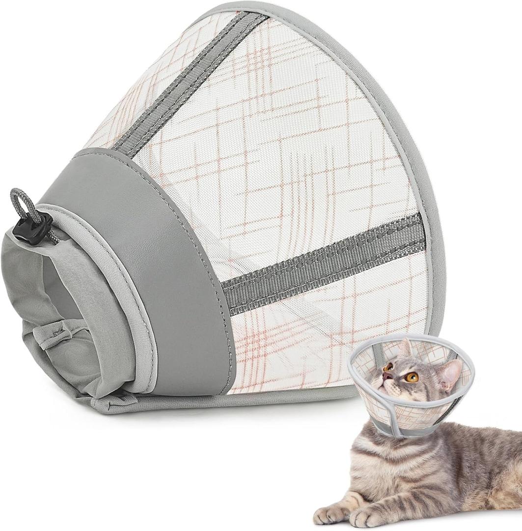 Supet Cat Cone Collar Soft, Air Mesh Recovery Collar to Stop Licking, Breathable Neck Cone Alternative, Lightweight Cat Head Cone Anti Scratch (Orange,L)