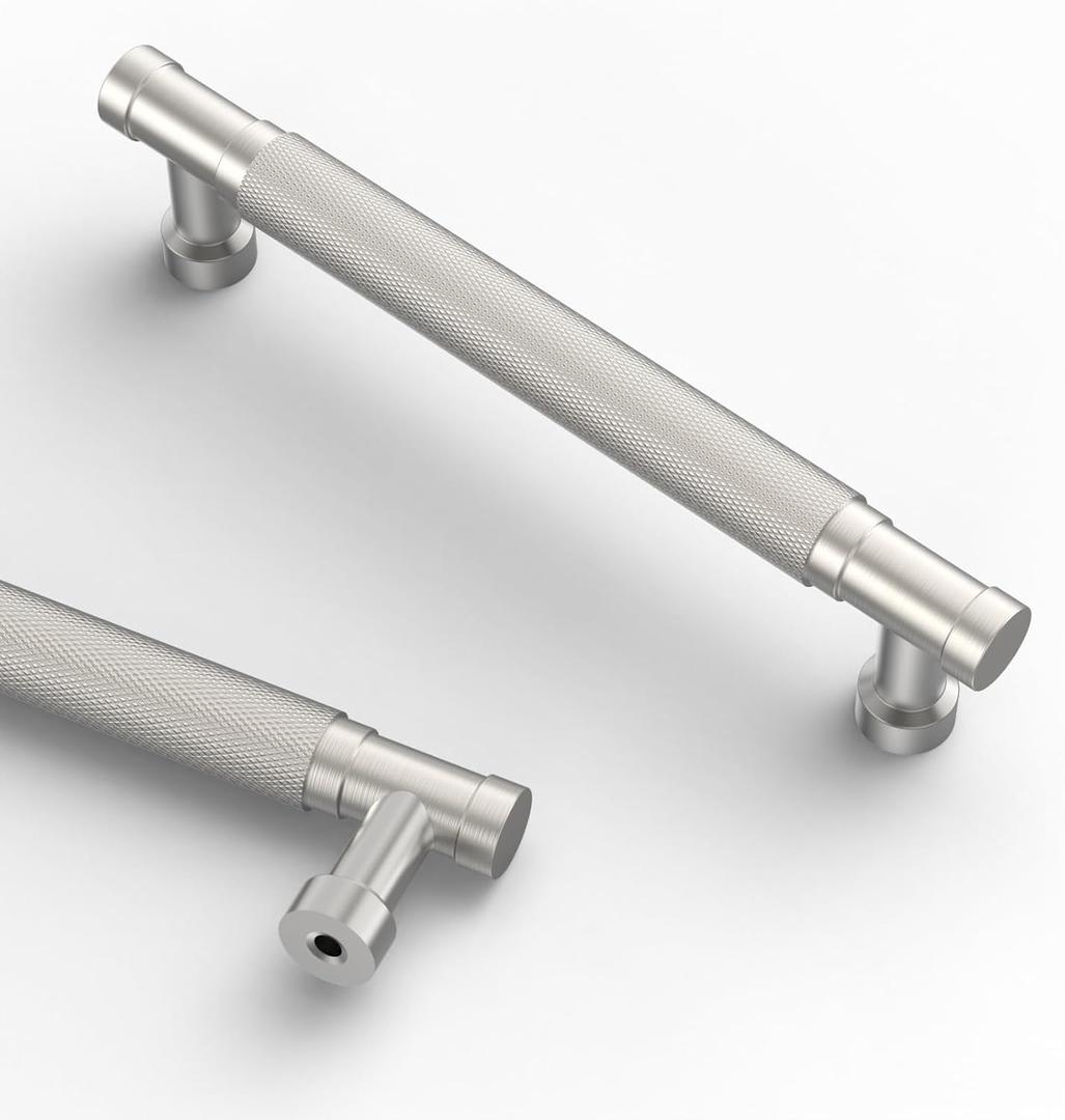 Asidrama 10 Pack 5 Inch(128mm) Brushed Satin Nickel Cabinet Pulls Knurled Kitchen Cabinet Handles, Cabinet Pulls Kitchen Cabinet Hardware for Cupboard Drawer Pulls (5" Hole Center)