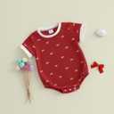 Adobabirl Baby Girl Outfit Newborn Bow Bubble Romper Short Sleeve Waffle Jumpsuit Shirt Infant Cute Summer Clothes (Red, 0-3 Months)