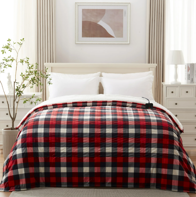 Westinghouse King Size Heated Blanket, Soft Flannel to Sherpa Electric Blanket with Dual Control 10 Heating Levels & 1 to 12 Hours Auto Off, Fast Heating, Machine Washable, 100 * 90 Inch, Red