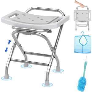 Folding Shower Seat - Stainless Steel Shower Chair for Inside Shower - 420lbs Height Adjustable Foldable Shower Stool - Portable Travel Collapsible Bath Bench for Elderly, Handicap & Disabled (Gray)
