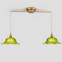 2-Lights Brass Vintage Pendant Light Fixtures, Modern Chandelier Pendant Light with Green Flower Glass Lmapshade, Adjustable Hanging Lights for Kitchen Island Dining Room Hallway, E26 (Green)