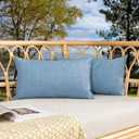 Kevin Textile Pack of 2 Outdoor Waterproof Throw Pillow Covers Decorative Square Outdoor Checkered Pillows Cushion Case Patio Pillows for Couch 12x20 inches 30x50 cm Light Blue