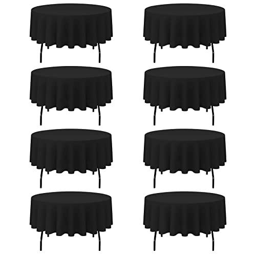 PLOYMONO 8 Pack Black Tablecloths for 70 inches Round Table, Reusable and Washable Bulk Linen Table Clothes, Polyester Fabric Table Covers for Buffet Banquet Party Wedding Restaurant