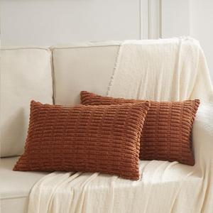 Fancy Homi 2 Packs Rust Lumbar Decorative Throw Pillow Covers 12x20 Inch for Living Room Couch Bedroom, Soft Corduroy Rectangle Solid Cushion Case 30x50 cm, Terracotta Rustic Farmhouse Boho Home Decor