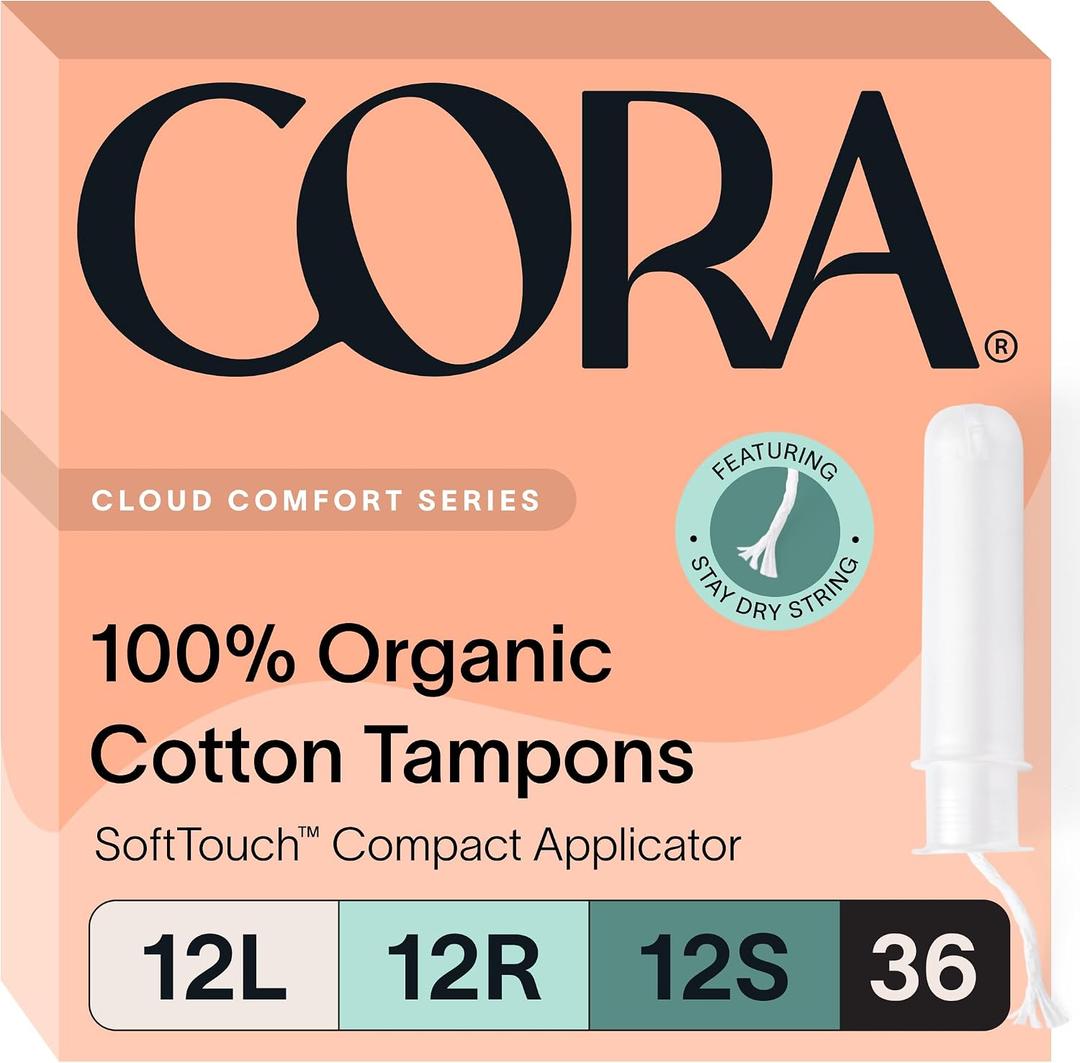 Cora Organic Tampons Multipack (12 Light, 12 Regular, 12 Super Tampons)