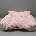 Made4Pets Cat Beds for Indoor Cats, Cat Couch Bed, Soft Faux Fur Checkered Pet Sofa, Calming Fluffy Kitten Sofa with Supportive Foam, Removable Washable Cover with NonSlip Base, Pink, Small