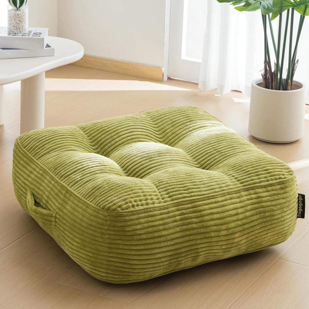 8" Washable Floor Pillow Cushion for Adults, Meditation Cushion Pillow, Large Square Floor Sitting, Removable Tufted Corduroy Cover, for Tatami Living Room or Yoga, 22x22 Inch, Machine Washable (8" Thick (Pack of 1)