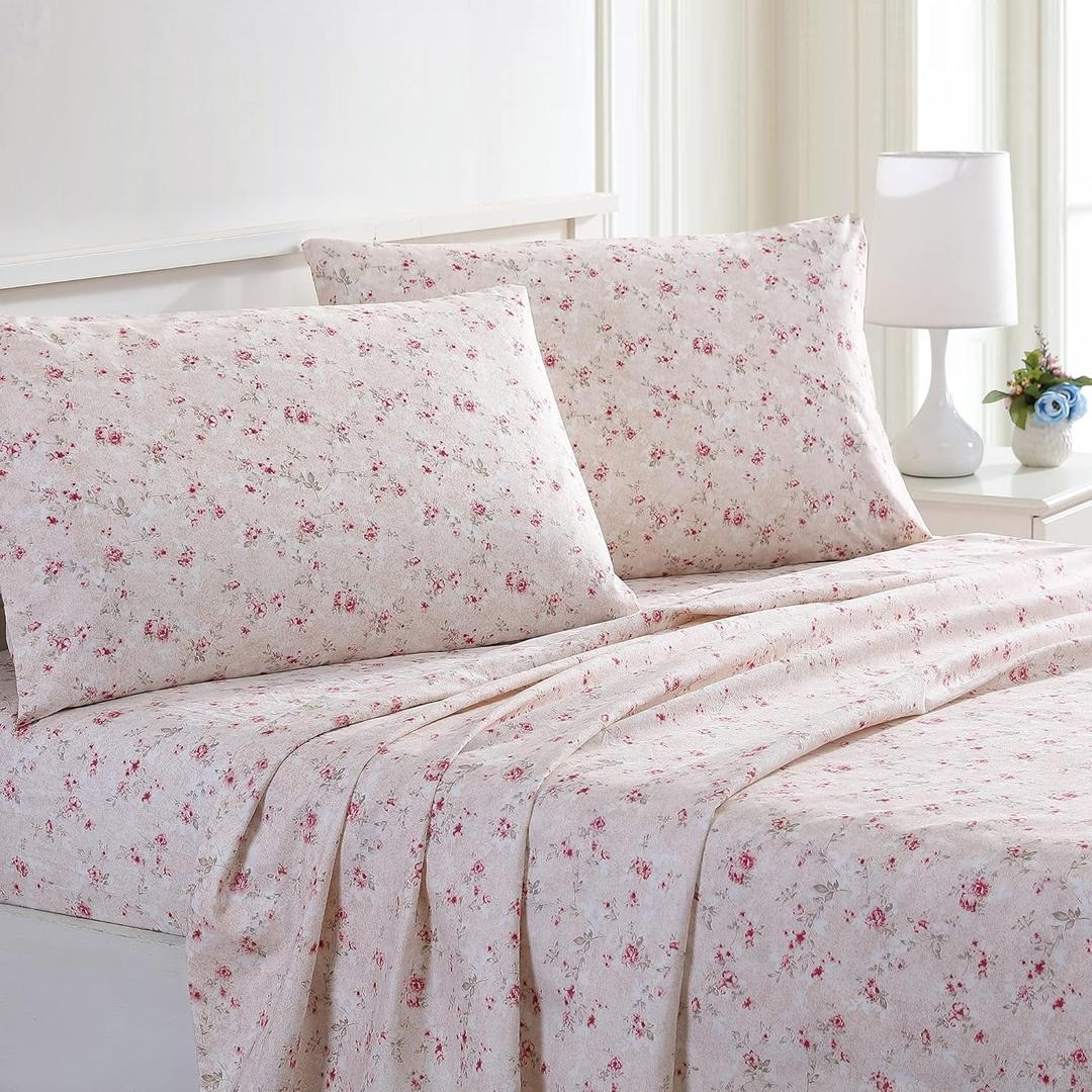Modern Threads Silky Soft Microfiber and Wrinkle Free Sheets - Luxurious Microfiber Bed Sheets Includes Flat Sheet, Fitted Sheet with Deep Pockets, & Pillowcases Kashmir Rose, Queen (22 Floral Rose)