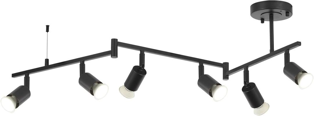 6-Light Black Track Lighting Fixtures Ceiling, Flexible Foldable Arm and Rotatable Light Head,Modern LED Track Lighting for Kitchen Islands, Dining Rooms(GU10 Socket, Bulbs Not Included)