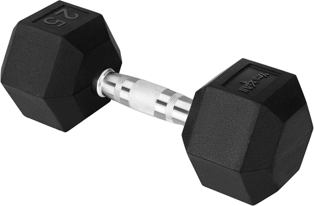 Chrome Grip Encased Hex Dumbbells – Hand Weights With Anti-Slip 25 LBS Single